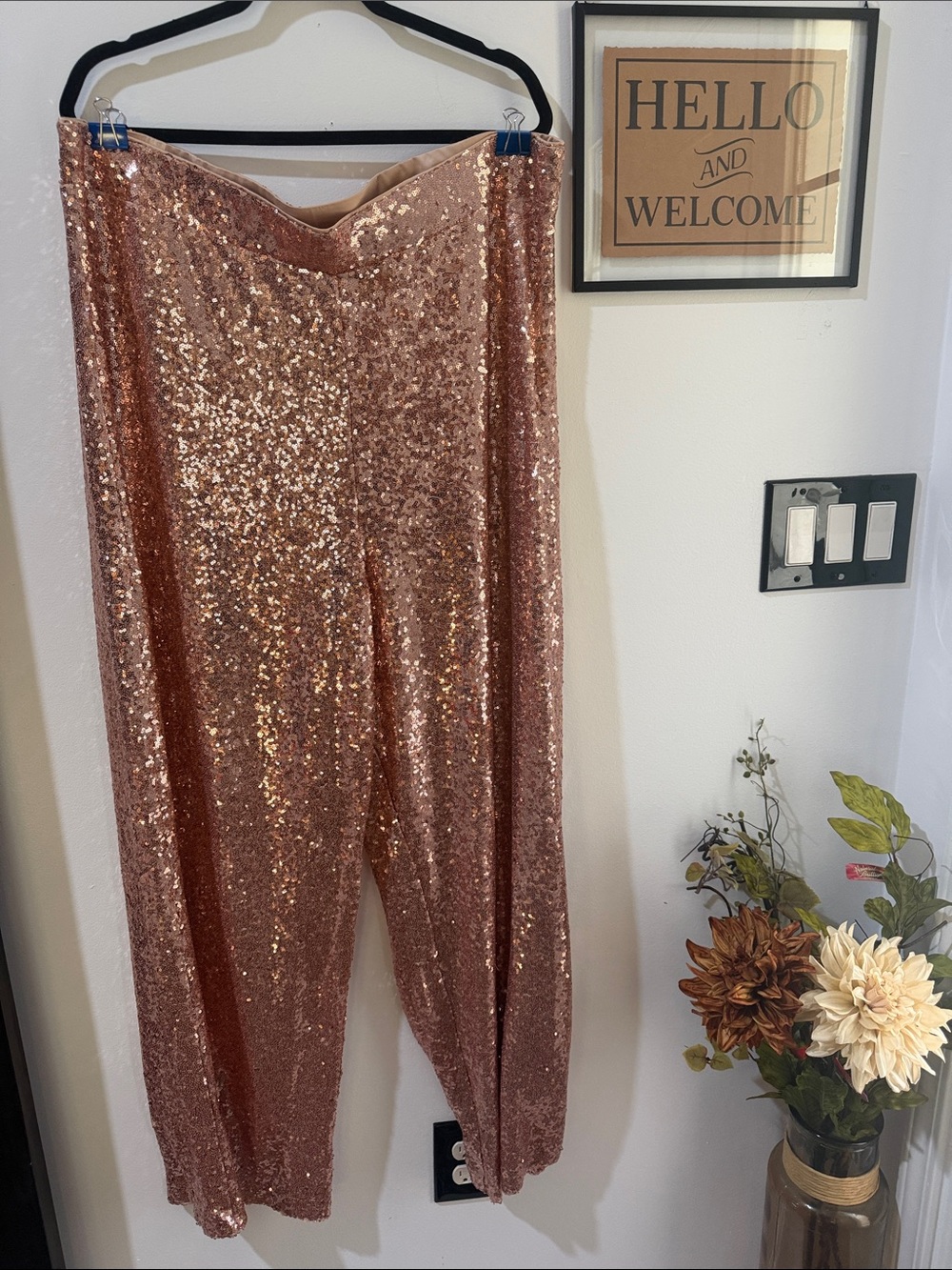 Torrid Sequin Wide-Leg Pants in Rose Gold